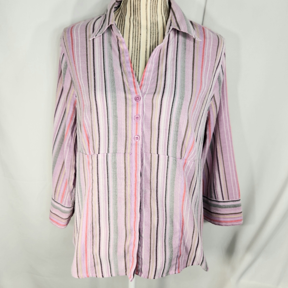 Christopher & Banks Stretch Multicolored Button Down 3/4 Sleeve Top Size XLarge